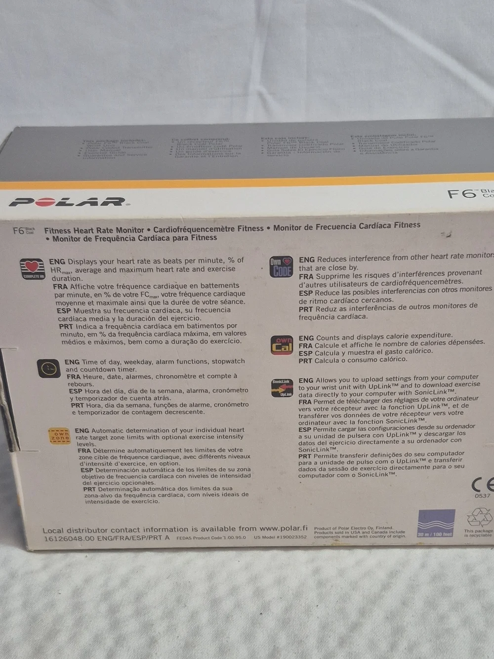 Polar F6 Black Heart Rate Monitor Wrist Unit w/ Chest Strap, Manual Set of 4